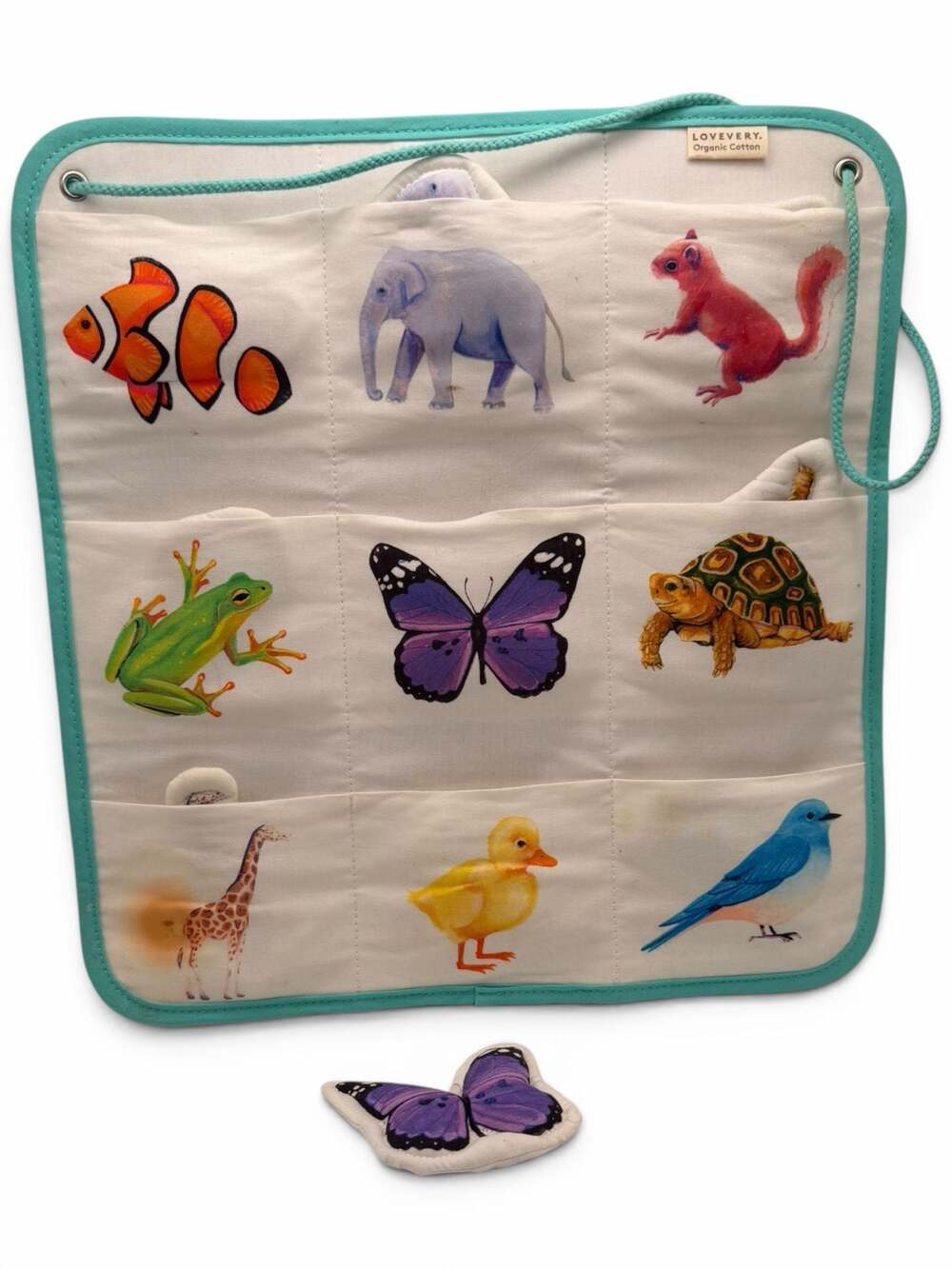 Lovevery Animal Match Organic Cotton Pocket Wall Hanging Toy